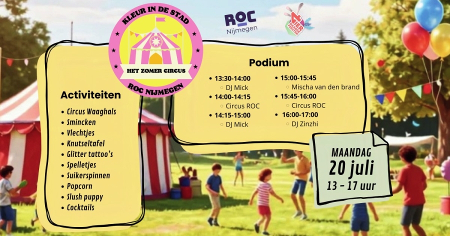 Studenten van ROC Nijmegen organiseren zomercircus voor kinderen tijdens de Vierdaagsefeesten