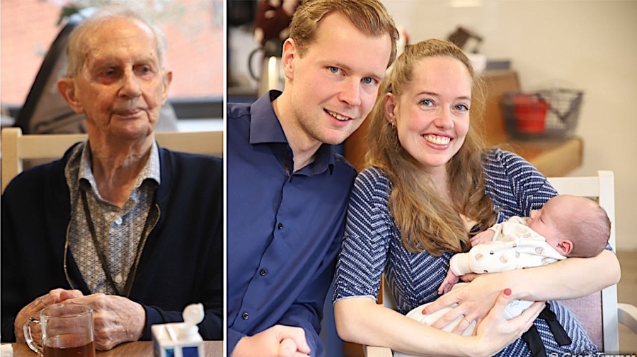 [Foto's] 190.000e inwoner, baby Juda, verwelkomd door oudste inwoner van Nijmegen, de heer Fleuren